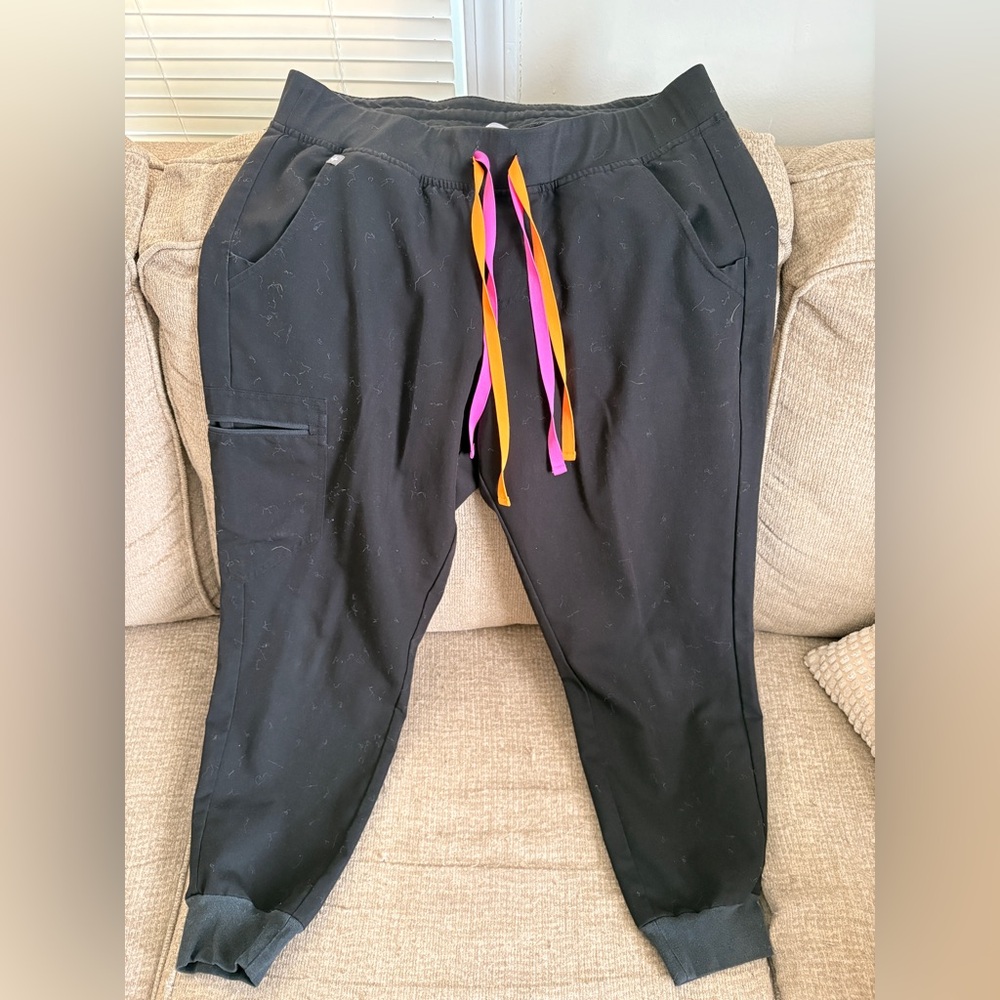 Figs Black Joggers with Pink & Orange Drawstrings